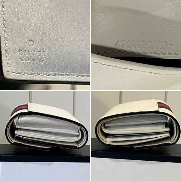 AUTHENTIC Full Set GUCCI SYLVIE LEATHER WALLET TRI FOLD WHITE & GOLD - Picture 6 of 12